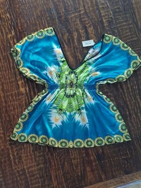 Unik Teal & Lime Floral V-Neck Tunic